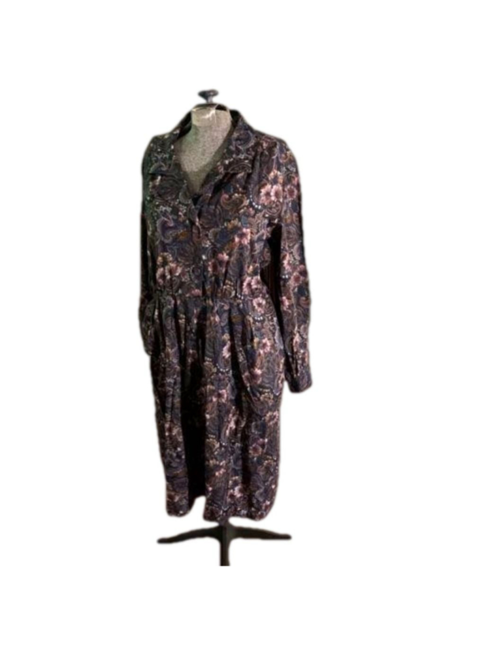 Womens Vintage homemade belted floral paisley dress no tags purple blue